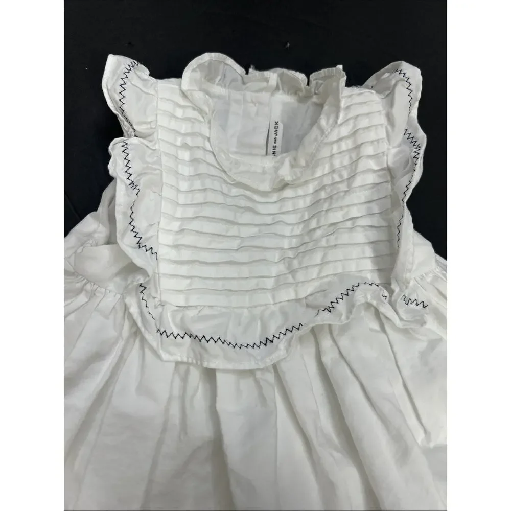 Janie and Jack Baby Girl White Pleated Dress Blue Trim Bloomer 18-24 Mth NWOT